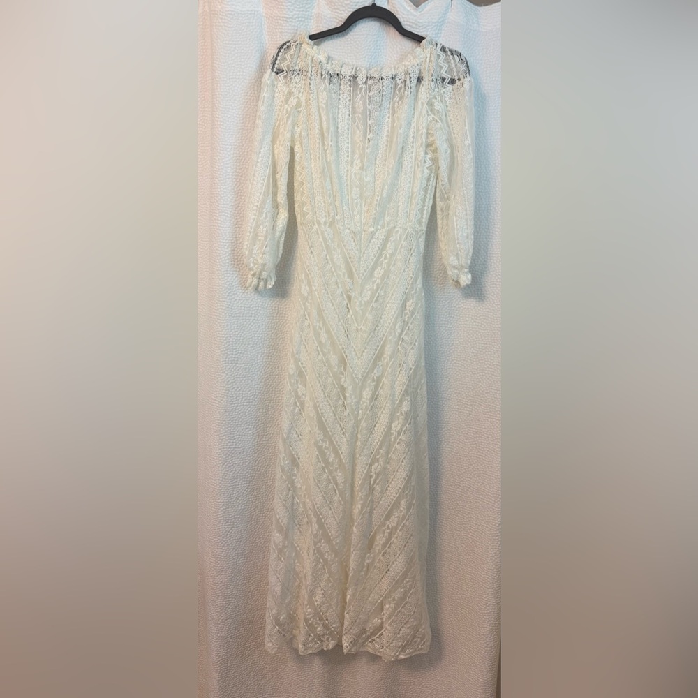 Maje White Lace Maxi Dress with Long Sleeves - Sz. 1 (small) - Picture 4 of 8